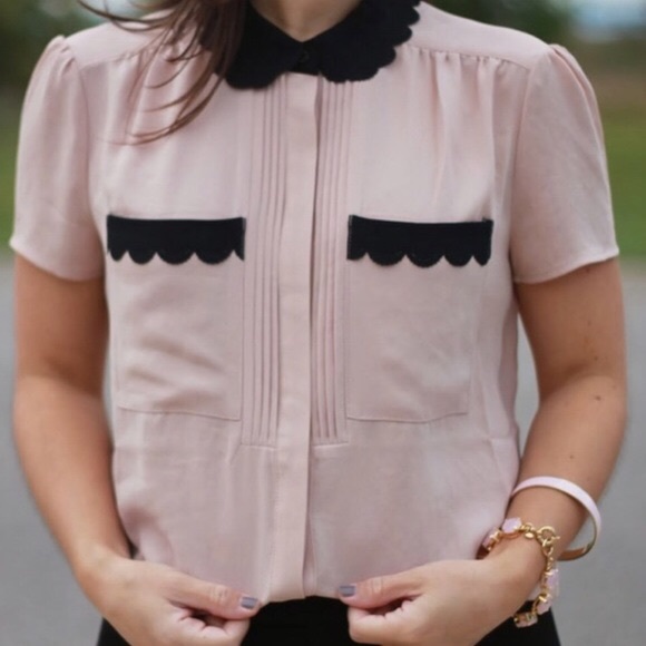 Anthropologie Tops - Anthropologie Silk Blend Laser Cut Pocket Blouse